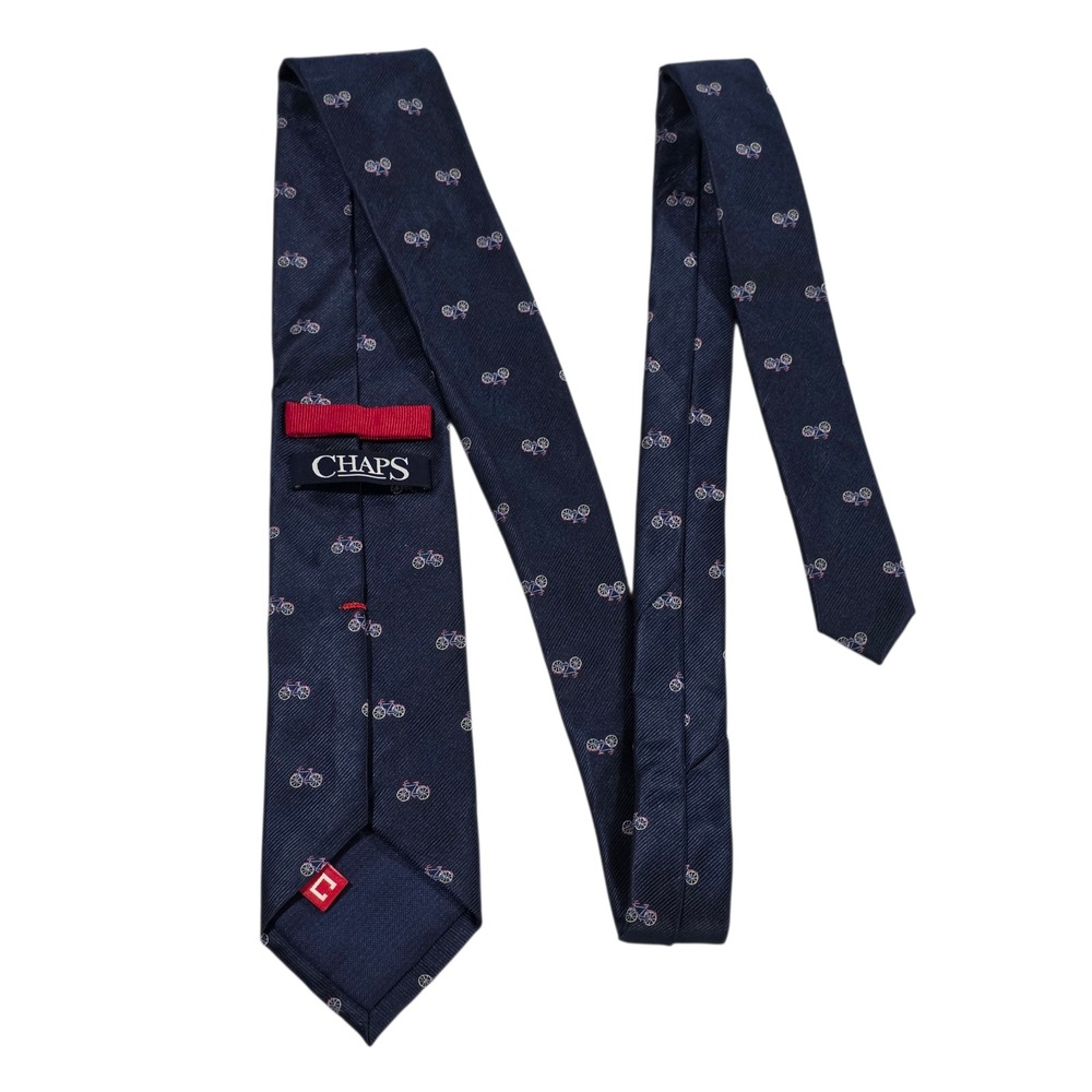Chaps Mens NecktieNavy Blue Bicycle Pinstripe Silk‎ Blend Woven Preppy Novelty